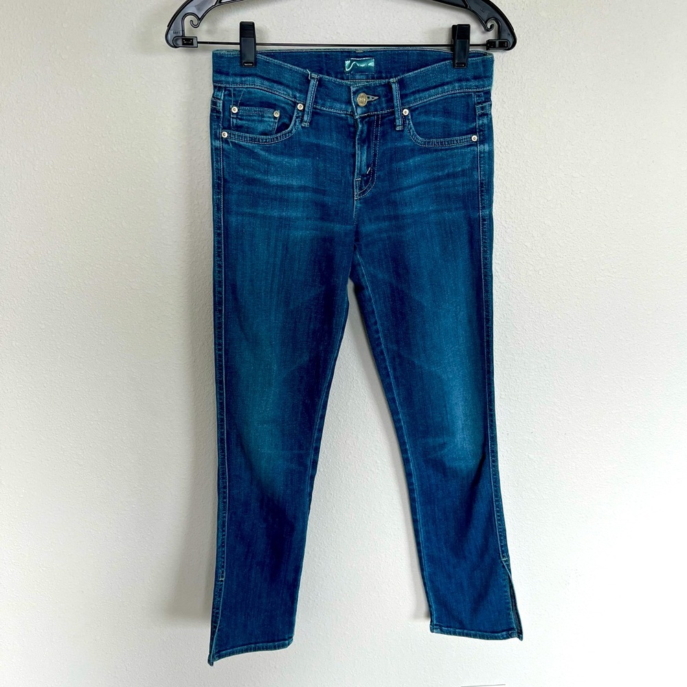 MOTHER Denim The Slasher Crop Skinny Jeans Romance of the Turquoise Cat Denim 25